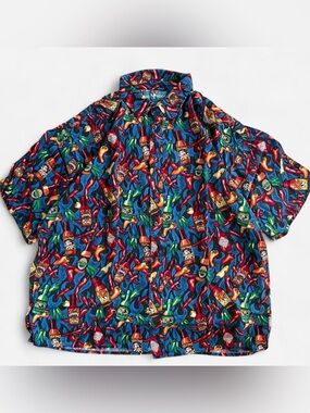Vintage Big Dogs AOP Hot Sauce & Peppers Short Sleeve Button Down Shirt 1X/2X